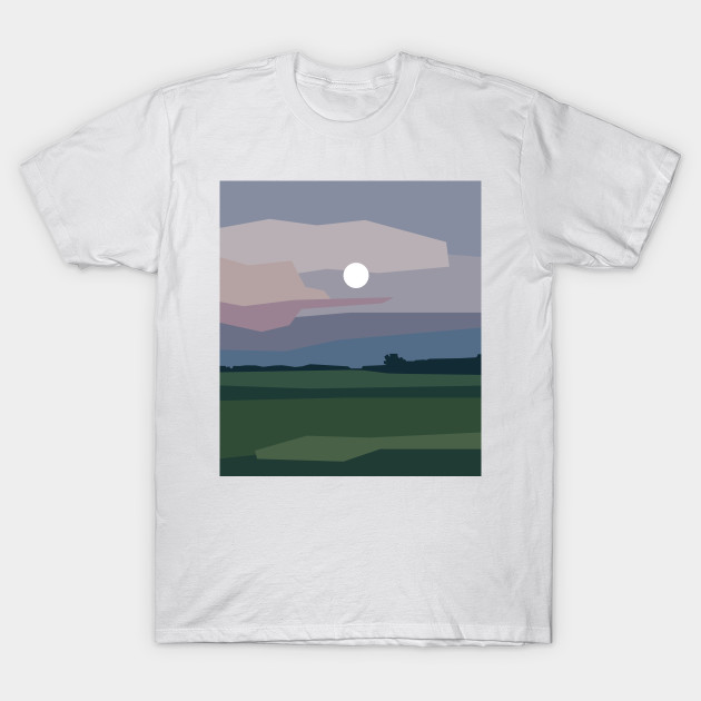 Full moon above green meadow, minimalism in nature. by BumbleBambooPrints